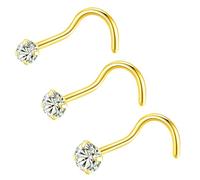 Popuhoops Lot de 3 anneaux de nez en acier chirurgical 316L 22 g/20 g/18 g - Piercing de nez à vis - 1,5 mm - 2 mm - 2,5 mm - Oxyde de zirconium - Pour homme et femme, Acier inoxydable Acier allié