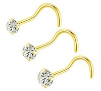 Popuhoops Lot de 3 anneaux de nez en acier chirurgical 316L 22 g/20 g/18 g - Piercing de nez à vis - 2 mm, 2,5 mm, 3 mm - Oxyde de zirconium - Pour homme et femme, Acier inoxydable Acier allié Métal