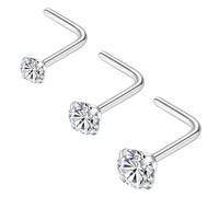 Popuhoops Lot de 3 piercings de nez en acier chirurgical 316L 22 g/20 g/18 g avec oxyde de zirconium en forme de L - 2 mm, 2,5 mm, 3 mm - Anneaux de nez pour homme et femme, Multiple Sizes, Acier