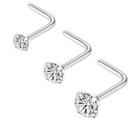 Popuhoops Lot de 3 piercings de nez en acier chirurgical 316L 22 g/20 g/18 g avec oxyde de zirconium en forme de L 1,5 mm, 2 mm, 2,5 mm, anneaux de nez pour homme et femme, Acier inoxydable Acier