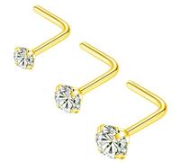 Popuhoops Lot de 3 piercings de nez en acier chirurgical 316L 22 g/20 g/18 g avec oxyde de zirconium en forme de L 1,5 mm, 2 mm, 2,5 mm, anneaux de nez pour homme et femme, Acier inoxydable Acier