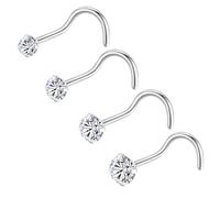 Popuhoops Lot de 4 anneaux de nez en acier chirurgical 316L 22 g/20 g/18 g - Piercing de nez à vis - 1,5 mm, 2 mm, 2,5 mm, 3 mm - Oxyde de zirconium - Pour homme et femme, Acier inoxydable Acier allié