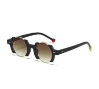 Popular Fashion Round Women Punk Sunglasses Retro Rivets Men Trending Yellow Blue Sun Glasses Gradient Shades UV400(Matte Black Tea)