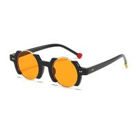 Popular Fashion Round Women Punk Sunglasses Retro Rivets Men Trending Yellow Blue Sun Glasses Gradient Shades UV400(Glossy Black Orange)