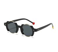 Popular Fashion Round Women Punk Sunglasses Retro Rivets Men Trending Yellow Blue Sun Glasses Gradient Shades UV400(Glossy Black Grey)