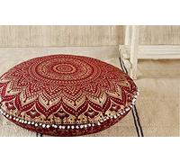 Popular Handicrafts - Grande housse de coussin de sol hippie - Mandala ombré - Housse de coussin - Housse de pouf ronde bohème - Décoration yoga - Housse de coussin de sol - 81,3 cm - Marron doré
