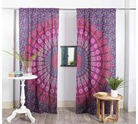 Popular Handicrafts Rideaux de fenêtre bohèmes à Motif Mandala et Paon Style Indien Hippie Violet