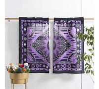 Popular Handicrafts Rideaux de fenêtre de Cuisine Indiens avec Motif Soleil et Mandala - Style bohème - Soleil et Lune - Belle draperie pour Chambre à Coucher, Salon, Balcon - Violet