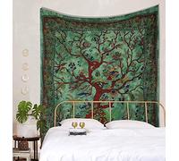Popular Handicrafts Tapisserie double arbre de vie hippie tie and dye psychédélique à suspendre au mur - Pièce indienne bohème hippie décoration de chambre de dortoir Vert 134 x 198 cm