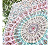 Popular Handicrafts Tapisserie murale à motif mandala, hippie, bohème, indien, complexe, couvre-lit, 140 x 150 cm, blanc et multicolore