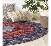 Popular Handicrafts Tapisserie murale complexe avec pampilles et motif du mandala, style indien/hippie/bohème, effet ombré, ronde, 178 cm, bleu marine