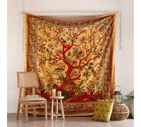 Popular Handicrafts Tapisserie murale motif arbre de vie hippie tie dye psychédélique - Pièce murale indienne, bohémienne, hippie, décoration de chambre de dortoir, orange, 205 x 223 cm