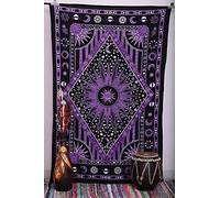 Popular Handicrafts Tapisserie murale pour chambre à coucher - Hippie, soleil brûlant et lune - Mandala bohémien - Indien complexe, couvre-lit - 140 x 210 cm - Violette