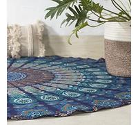 Popular Handicrafts Tapisserie murale ronde à suspendre - Motif mandala - Style hippie - Style indien complexe - Nappe de table - 178 cm - Bleu marine