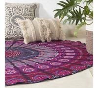 Popular Handicrafts Tapisserie murale ronde avec pompon - Tenture murale - Mandala ombré, bohème, hippie - Nappe de table - 178 cm - Vert