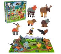 Popular Playthings Lot de 7 jouets magnétiques pour les tout-petits de 1 à 3 ans, mini jouets d'animaux à mélanger ou assortir, cadeau pour enfants - Animaux de la forêt avec tapis de jeu pop-up