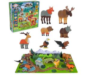 Popular Playthings Lot de 7 jouets magnétiques pour les tout-petits de 1 à 3 ans, mini jouets d'animaux à mélanger ou assortir, cadeau pour enfants - Animaux de la forêt avec tapis de jeu pop-up