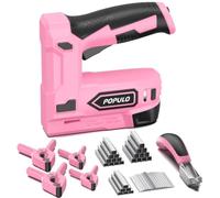 POPULO Agrafeuse Électrique 4V, Type 53 et Pointes Type 47, Rose | Agrafes Type 53 pour tapisserie et tissu, plus pointes Type 47 pour finitions légères - USB-C, légère et compacte