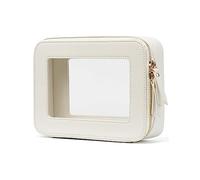 Popvibe Trousse de Maquillage Transparente avec Fermeture éclair, Organiseur de Maquillage Portable, Sac de Voyage Compact pour Voiture, Blanc, Medium+Large, Trousse à Maquillage en Cuir Transparent