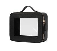 Popvibe Trousse de Maquillage Transparente avec Fermeture éclair, Organiseur de Maquillage Portable, Sac de Voyage Compact pour Voiture, Noir, Double élégance