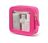 Popvibe Trousse de Maquillage Transparente avec Fermeture éclair, Organiseur de Maquillage Portable, Sac de Voyage Compact pour Voiture, Rose Vif, Mini Chic