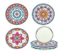 popyes 3 Pièces Miroir Maquillage Poche de Peinture Diamant Bricolage Miroir de Poche Portable Miroir Compact Diamond Painting Motif Mandala Artisanat pour Femmes Filles Voyage Travail École