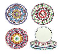 popyes 3 Pièces Miroir Maquillage Poche de Peinture Diamant Bricolage Miroir de Poche Portable Miroir Compact Diamond Painting Motif Mandala Artisanat pour Femmes Filles Voyage Travail École