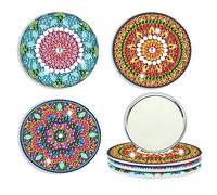 popyes 3 Pièces Miroir Maquillage Poche de Peinture Diamant Bricolage Miroir de Poche Portable Miroir Compact Diamond Painting Motif Mandala Artisanat pour Femmes Filles Voyage Travail École