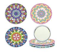 popyes 3 Pièces Miroir Maquillage Poche de Peinture Diamant Bricolage Miroir de Poche Portable Miroir Compact Diamond Painting Motif Mandala Artisanat pour Femmes Filles Voyage Travail École