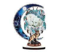 popyes Diamond Painting Attrape Reve Loup Décoration en Bois Ornement de Bureau Peinture Diamant Bricolage Simple Face Artisanat Mosaïque Strass Cristal Broderie Diamant Kit Décoration Cadeau