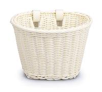 popyes Panier de Vélo en Osier Imitation Tissé à la Main, Panier à Vélo Avant pour Enfant, Panier de Vélo Tissé Vintage avec Sangles en Cuir (Blanc)