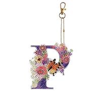 popyes Porte-clés de Peinture Diamant Bricolage Diamond Painting Porte Clé Lettre Initiale avec Papillon et Fleur Mosaïque Broderie Diamant Porte ouble Face Peinture Diamant Porte Clef Pendentif