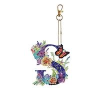 popyes Porte-clés de Peinture Diamant Bricolage Diamond Painting Porte Clé Lettre Initiale avec Papillon et Fleur Mosaïque Broderie Diamant Porte ouble Face Peinture Diamant Porte Clef Pendentif