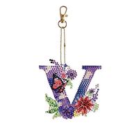 popyes Porte-clés de Peinture Diamant Bricolage Diamond Painting Porte Clé Lettre Initiale avec Papillon et Fleur Mosaïque Broderie Diamant Porte ouble Face Peinture Diamant Porte Clef Pendentif