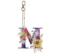 popyes Porte-clés de Peinture Diamant Bricolage Diamond Painting Porte Clé Lettre Initiale avec Papillon et Fleur Mosaïque Broderie Diamant Porte ouble Face Peinture Diamant Porte Clef Pendentif