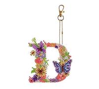 popyes Porte-clés de Peinture Diamant Bricolage Diamond Painting Porte Clé Lettre Initiale avec Papillon et Fleur Mosaïque Broderie Diamant Porte Clé Double Face Peinture Diamant Porte Clef Pendentif