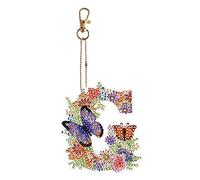 popyes Porte-clés de Peinture Diamant Bricolage Diamond Painting Porte Clé Lettre Initiale avec Papillon et Fleur Mosaïque Broderie Diamant Porte ouble Face Peinture Diamant Porte Clef Pendentif