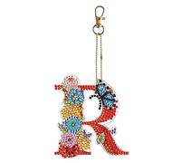 Popyes Porte-clés de Peinture Diamant DIY avec Lettre Initiale, Papillon et Fleur - Mosaïque Broderie Double Face Porte Clé Pendentif