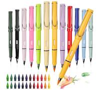 poraceous 12 Pièces Crayon Eternelle Sans Encre avec 24 Têtes Rechange, Crayons Couleur avec Gomme, Crayons Réutilisables Sans Encre Forever, pour Enfants Étudiants École Écriture Dessin Plus Encore