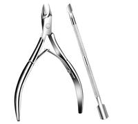 Poraceous 2 Pièces Coupe Cuticules, Ciseaux à Cuticle de Précision, Pince à Cuticle en Acier Inoxydable, avec la Couche Cornée Pusher, pour Peaux Mortes et Cuticules d'Ongles et Orteil