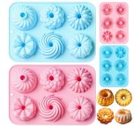 poraceous 2 Pièces Moule à Kouglof en Silicone, 6 Formes Différentes de Motifs de Rainures Moule a donuts, Moule Kouglof en Silicone, pour la Cuisson Gâteaux, Desserts, Chocolat, Gelée (Rose,Bleu)