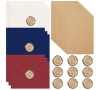 poraceous 38 Pièces L'ensemble de Papeterie Vintage Papier, avec 9 Texture de Lin Enveloppe, Papeterie Vintage Papier avec 20 Papiers à Lettre Kraft, pour Lettres, Invitations, Lettres D'amour