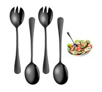 poraceous 4 Pièces Couvert a Salade Noir, 2 Cuillères et 2 Fourchettes à Salade, avec Placage Noir en Titane, Lave-Vaisselle Cuillère, Set de Cuillère pour Restaurants, Maisons, Hôtels