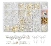 poraceous Perles pour Bracelet, Kit Combinaison Perles Artificielles Blanches, Perle Nacrées, Kit Perle pour Bracelet Adulte, pour Adulte Enfant Noël Nniversaire Création Bijoux Bracelets Collier