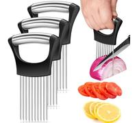 Poraceous Porte -Tranche Doignon en Acier Inoxydable, Porte Tranche Oignons, Coupe-Citron, Coupe-Légumes, Hachoir, Outil Daide au Tranchage pour Pommes de Terre, Viande, Oignons, Légumes (3 Pcs)