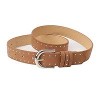 Porbbow Ceinture en cuir synthétique pour femme avec boucle en alliage, design rivets, ceinture pour robe, jupe en jean, camel, taille unique