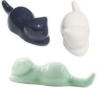 Porcelain Brush Holder Rest for Calligraphy & Sumi Brushes Ceramic Oriental Art Supply Chinese Painting Brushes Rests (3 Cats)