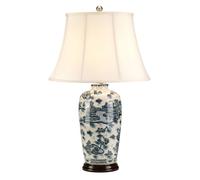 Porcelaine Tischleuchte Simonia 73 CM Bleu Blanc E27 Table de Chevet Salon Lampe