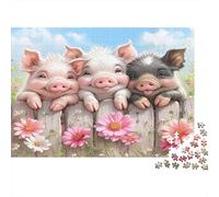 Porcelets dans Le Jardin Puzzle 1000 pièces | Trio de cochons | Pièces ajustées précisément | Œuvres détaillées | Carton épais | Personnes âgées 52x38cm