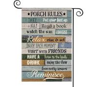 Porch Rules Drapeau de jardin vertical double face en bois avec slogan « Enjoy The View Yard » Décoration extérieure